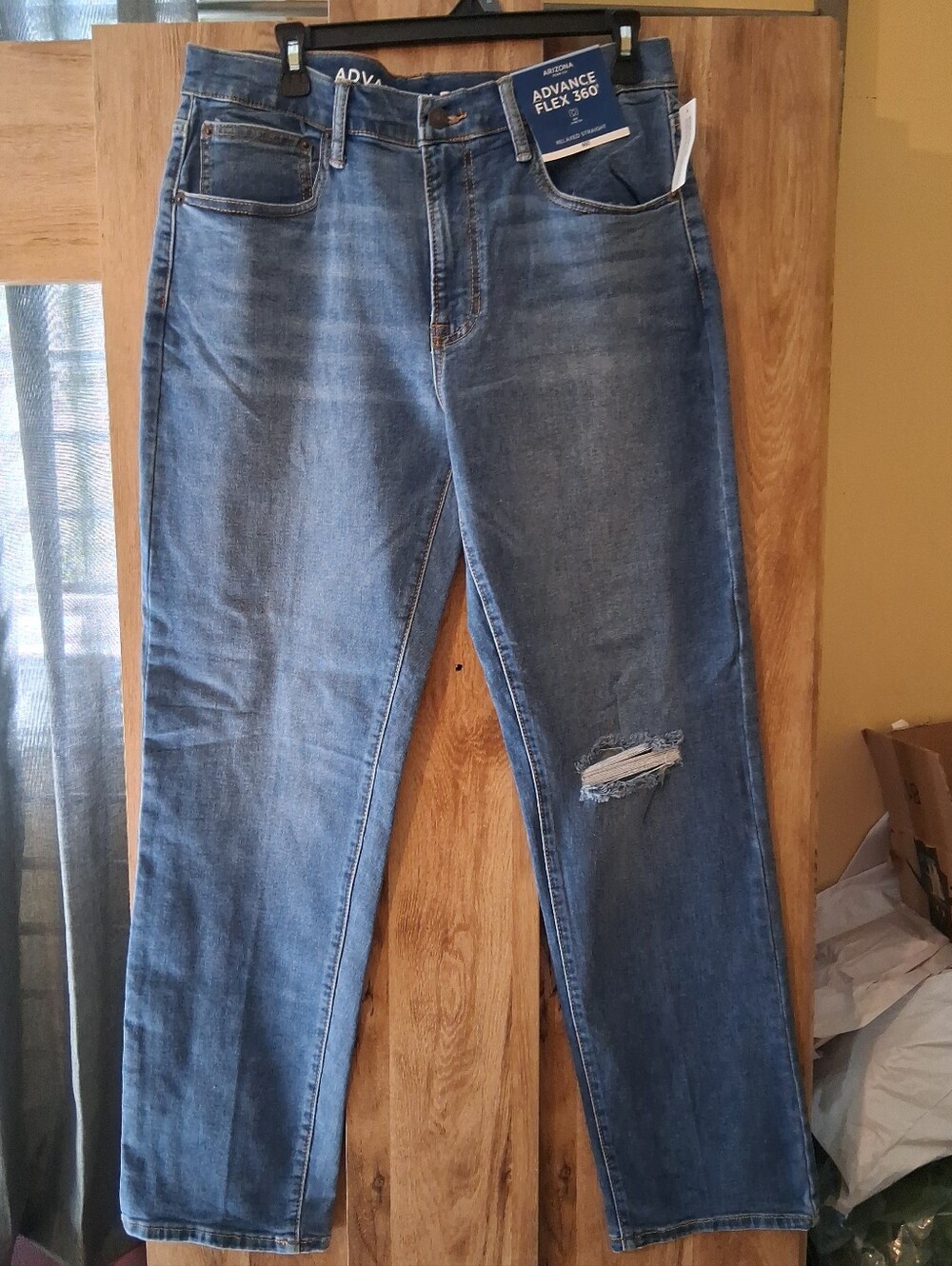 Arizona Jean Company Mid-Blue Relaxed Fit Distressed Jeans